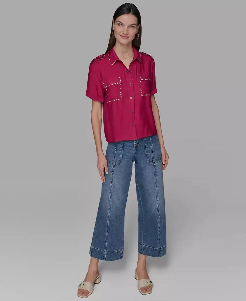 Karl Lagerfeld Paris Women's Studded Short-Sleeve Shirt, P/XS-XL 2