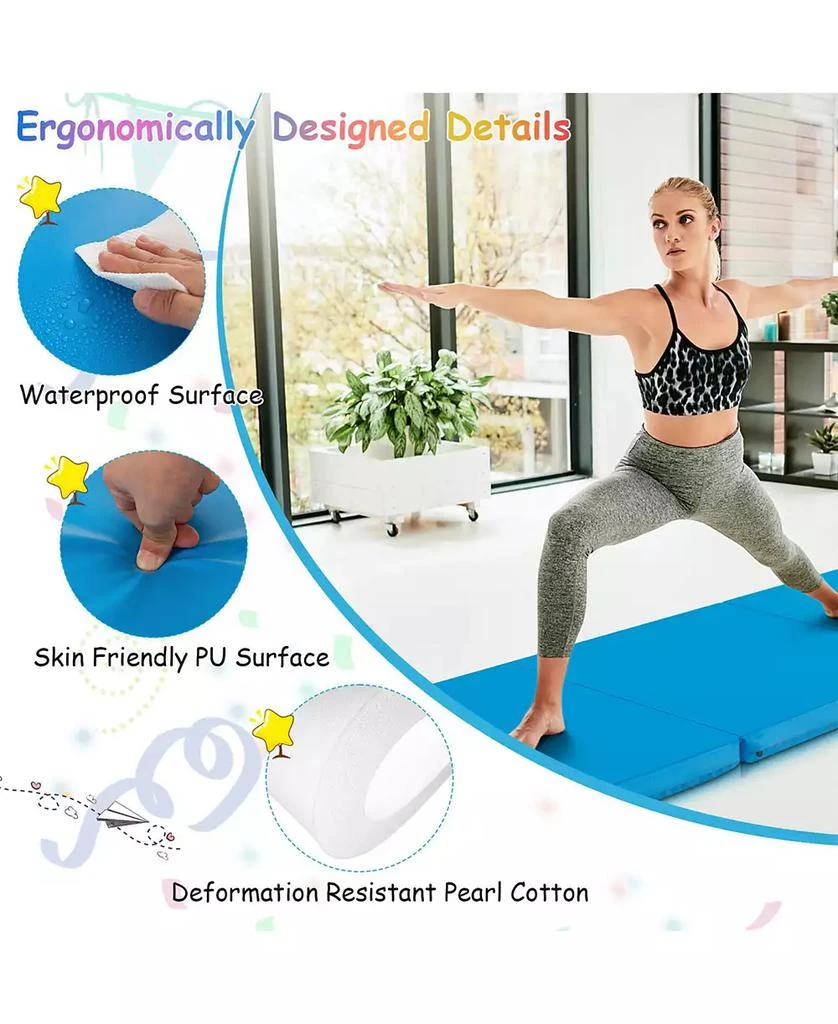 SUGIFT 6 x 2 FT Tri-Fold Gym Mat with Handles and Removable Zippered Cover-Blue 2