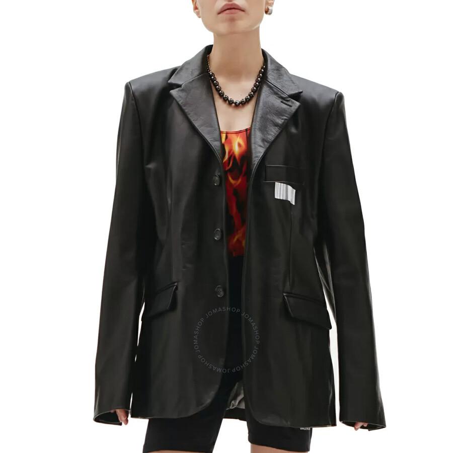 VTMNTS Men's Black Barcode Leather Blazer