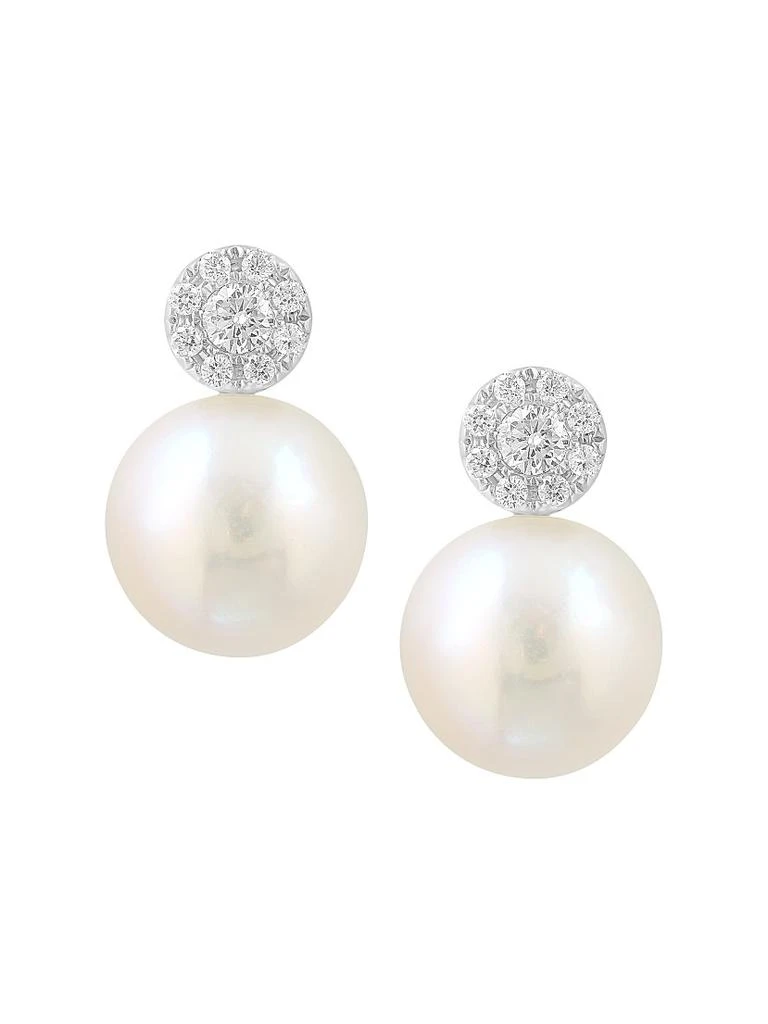 Saks Fifth Avenue Collection 14K White Gold, Cultured Freshwater Pearl 
0.23 TCW Diamond Stud Earrings