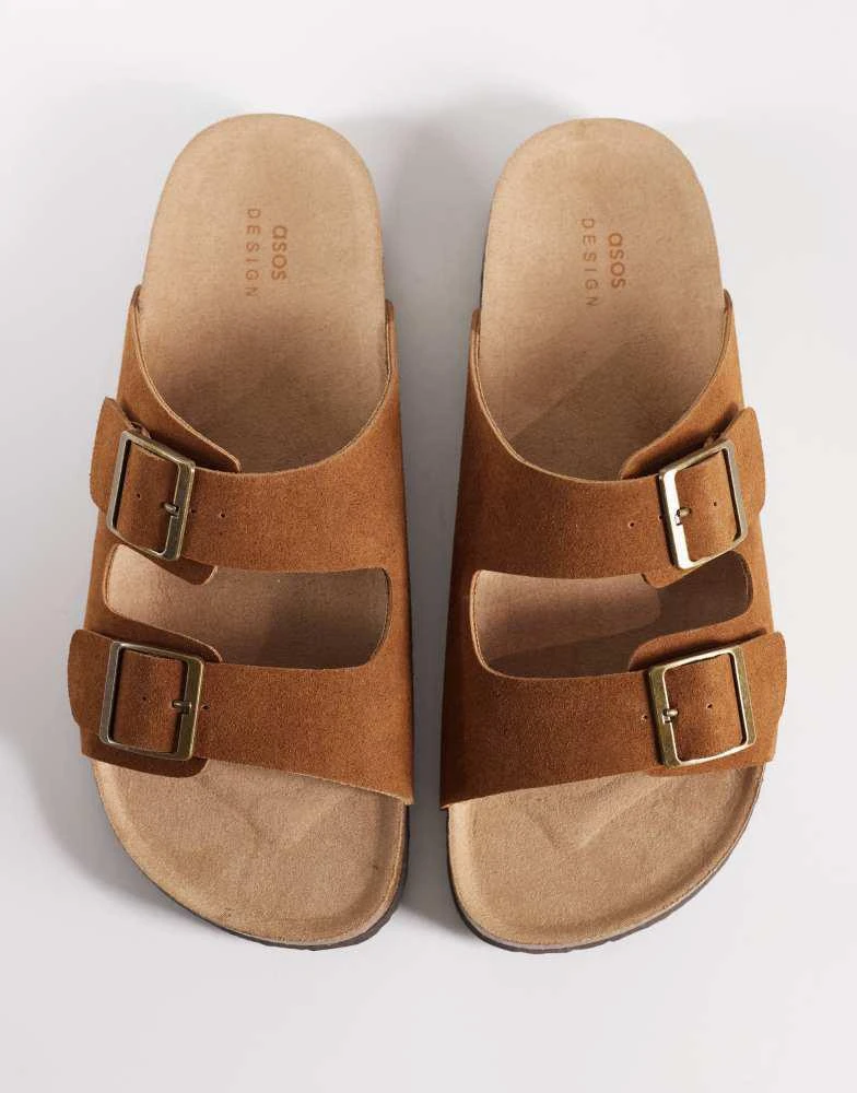 ASOS ASOS DESIGN two strap sandals with cork sole in tan bonded suede