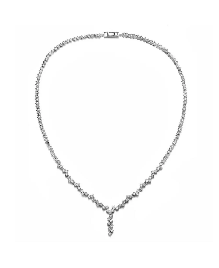 Genevive Sterling Silver with White Gold Plated Clear Princess Cubic Zirconia ZigZag Style Necklace