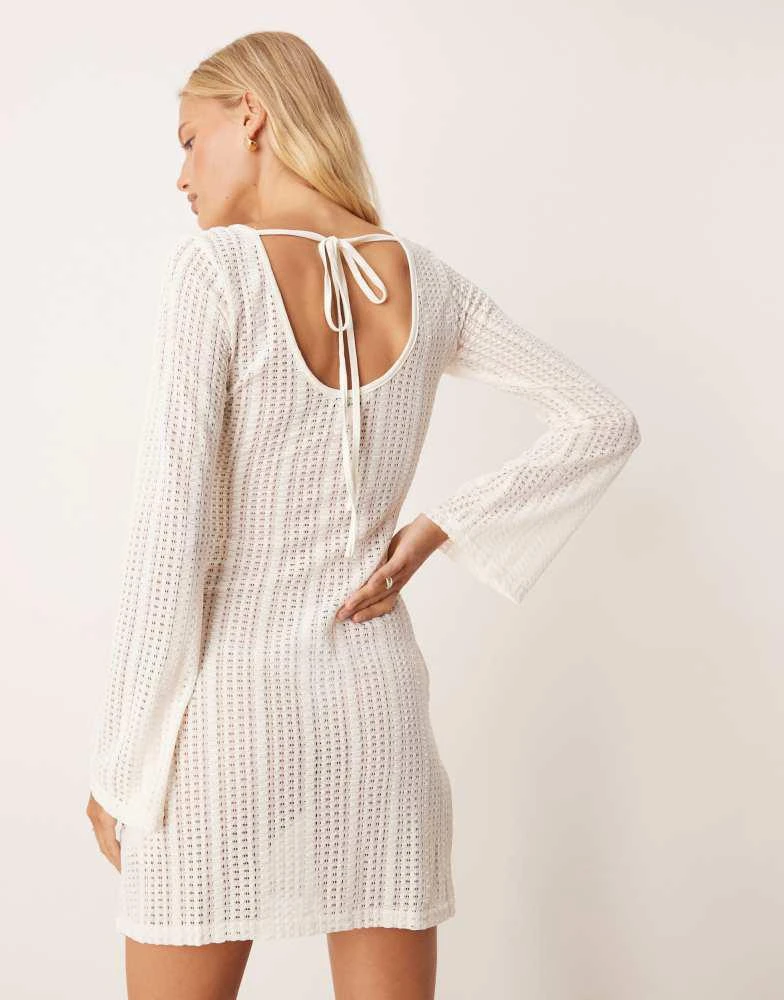 Brave Soul Brave Soul Long sleeve knitted mesh mini dress in off white 2