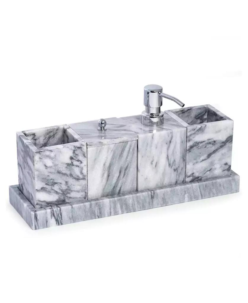 Bey-Berk Vanity 5 Piece Marble Cloud Set with 2 Tumblers, 1 Canister with Lid, 1 Dispenser and 1 Tray