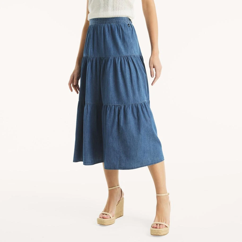 Nautica Womens Tiered Chambray Skirt 2