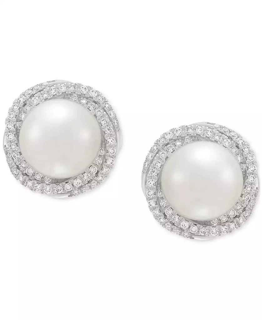 Grown With Love Cultured Freshwater Pearl (6mm) & Lab Grown Diamond (3/4 ct. t.w.) Love Knot Stud Earrings in 14k White Gold 3