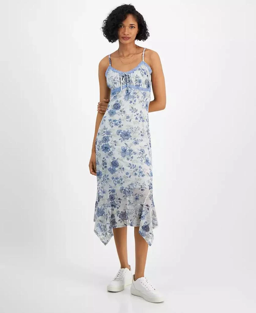 Planet Heart Juniors' Mesh Flocked Asymmetrical Hem Midi Dress 1