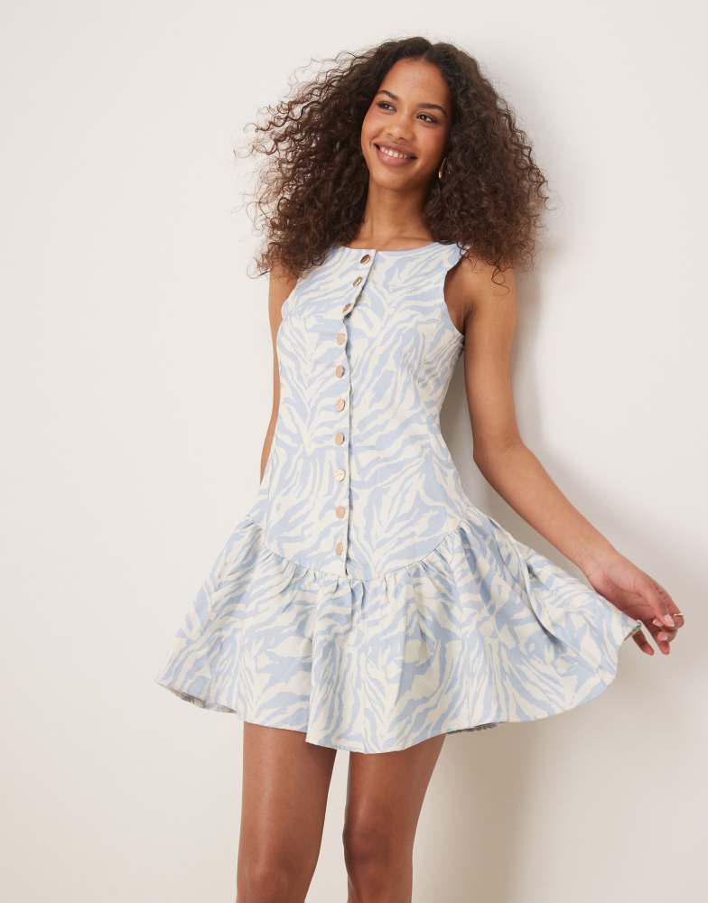 Ghospell Ghospell Sereba midi dress in blue zebra print