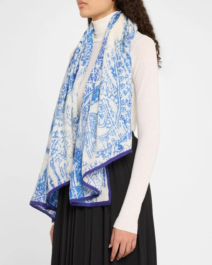 Rani Arabella Paisley Blue Cashmere & Silk Printed Scarf 3