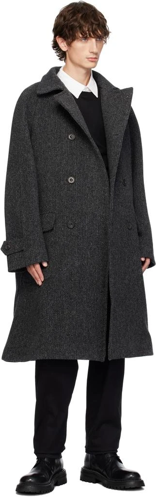 Drake's Gray Herringbone Wool Double-Breasted Raglan Coat 4