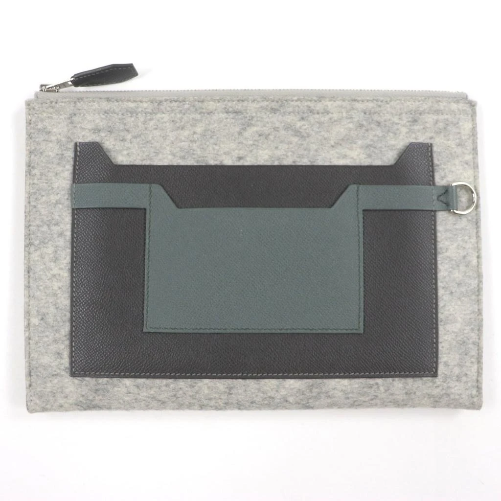 Hermes Felt Leather Clutch Bag Pouch (Pre-Owned)