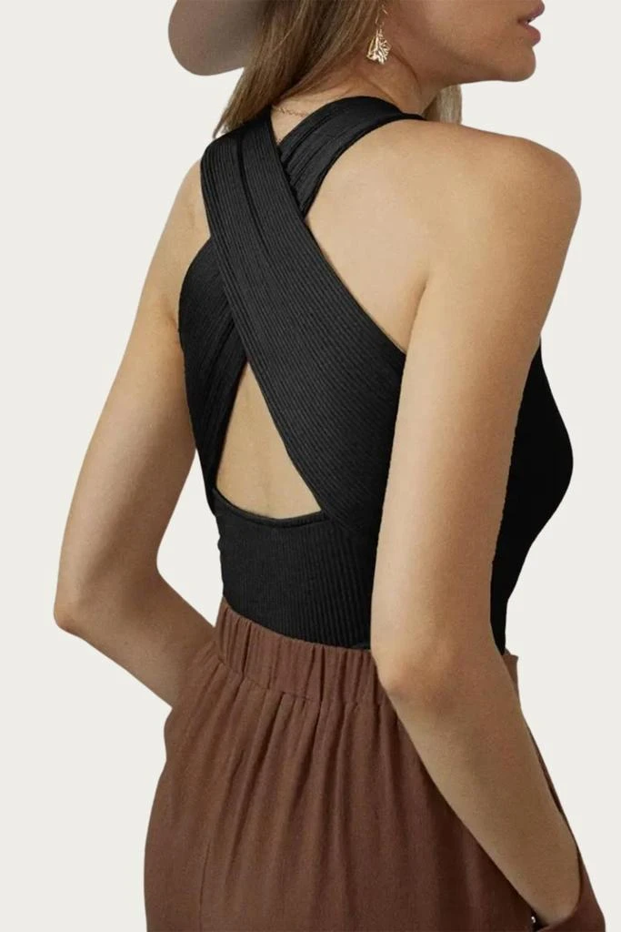 ENDLESS BLU. Ribbed Cutout Bodysuit In Black 2