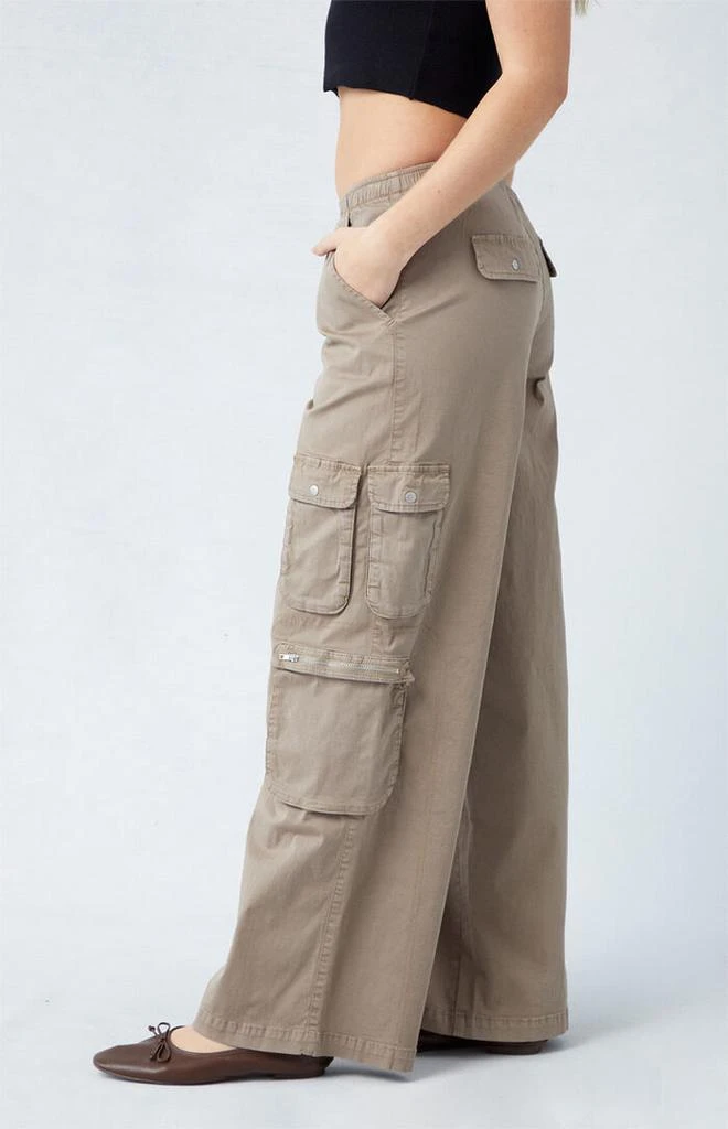PacSun Taupe Draped Low Rise Wide Leg Cargo Pants 3