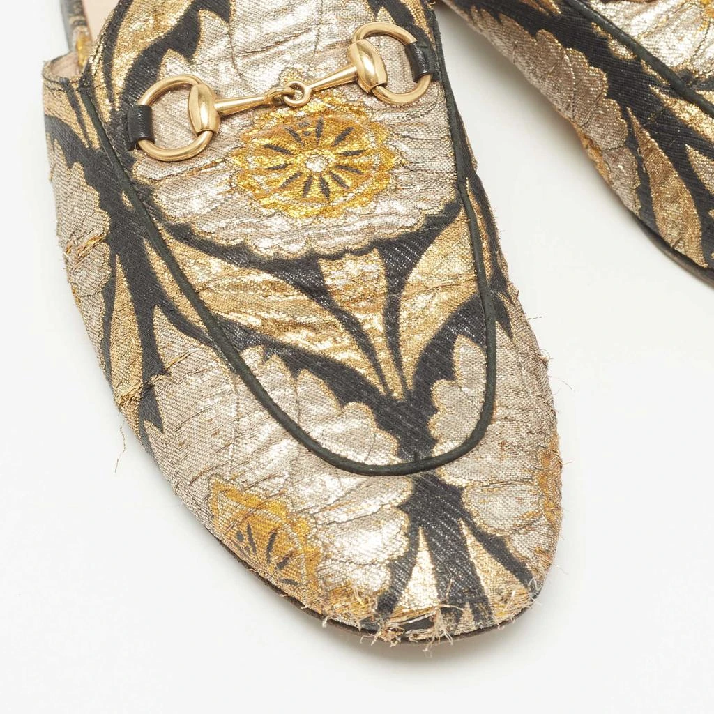 Gucci Gucci Black/Gold Brocade Fabric Princetown Flat Mules Size 37 8