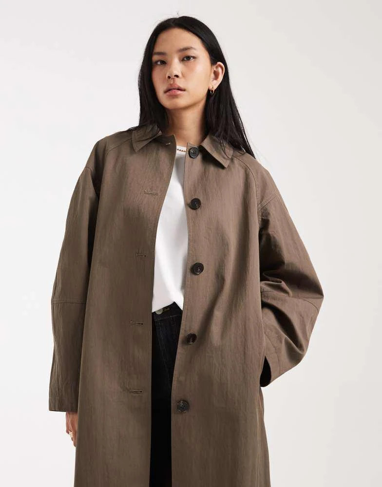ASOS ASOS DESIGN Tall pleat detail longline trench in mushroom 2