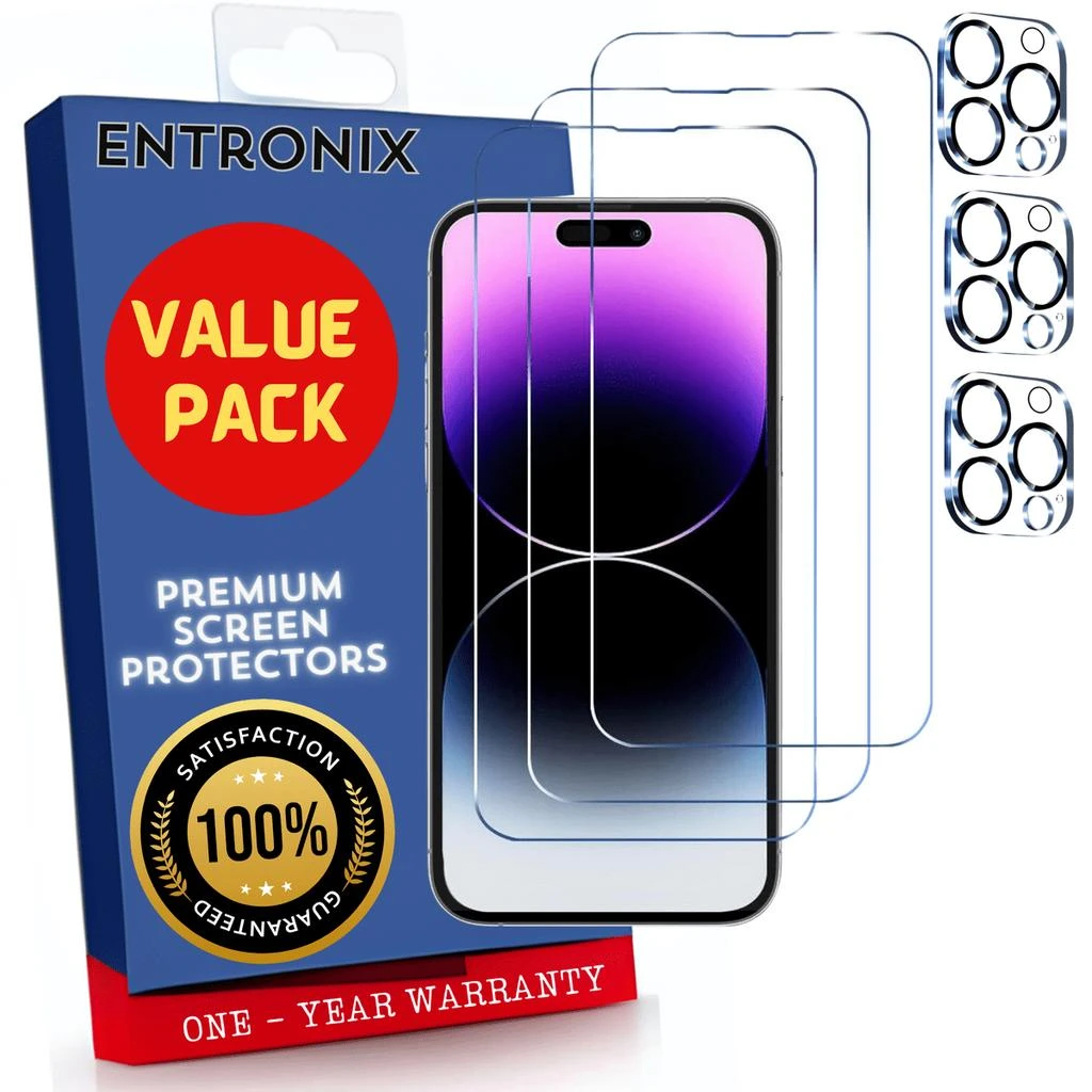 ENTRONIX Entronix Clear Screen Protector & Camera Lens Protector Compatible with iPhone 14 Pro Max - 6-Piece Combo