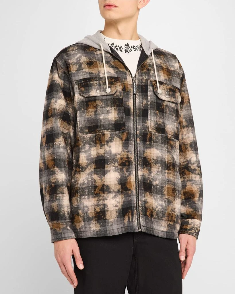 Palm Angels Men's Curved Logo Hooded Check Overshirt 4
