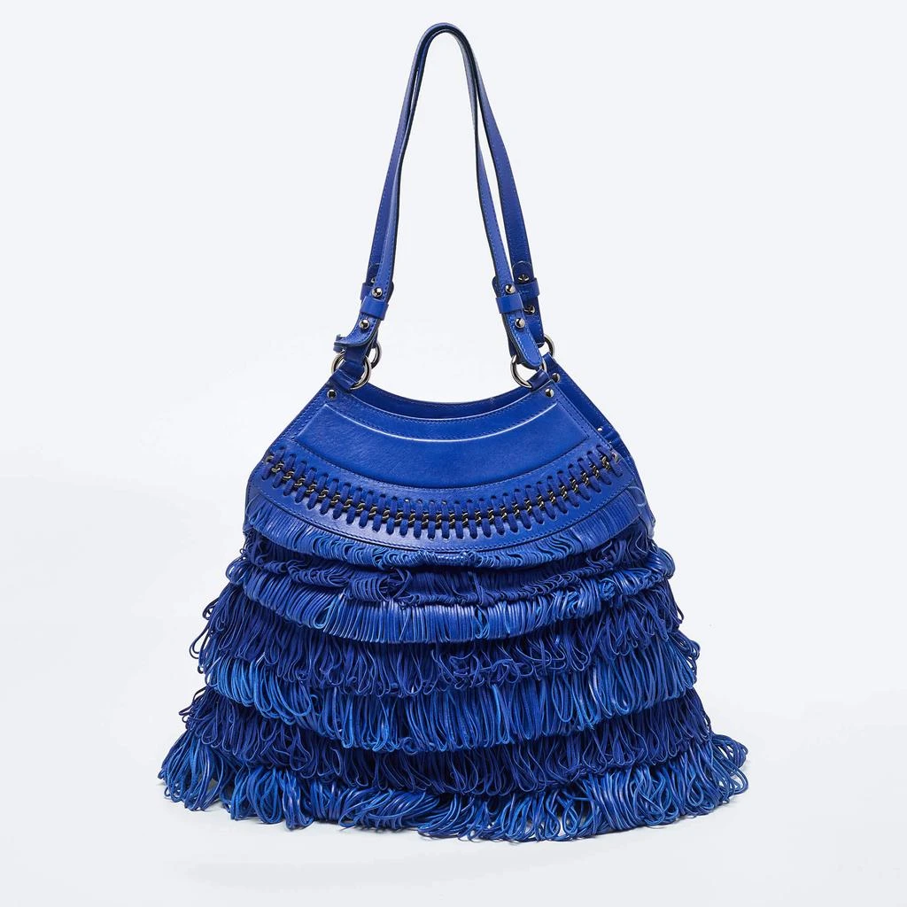 Versace Versace Blue Leather Fringe Shoulder Bag 4