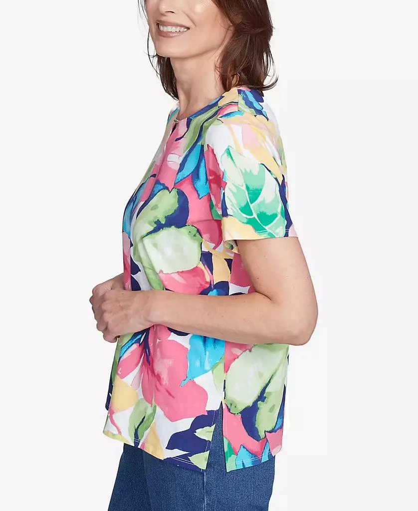 Alfred Dunner Petite  Tropical Leaf Split Beaded Neck Top 3