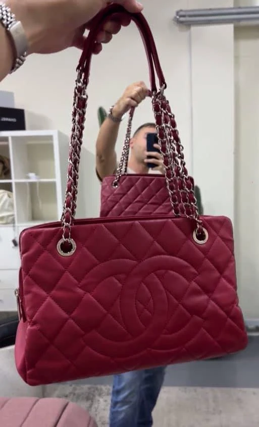 Chanel Chanel Red Quilted Caviar Leather Shopper Tote 2