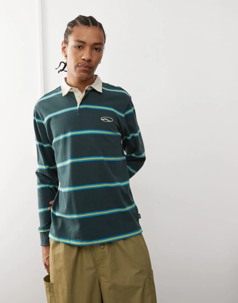Vans Vans gatewood long sleeve striped rugby shirt in green 1