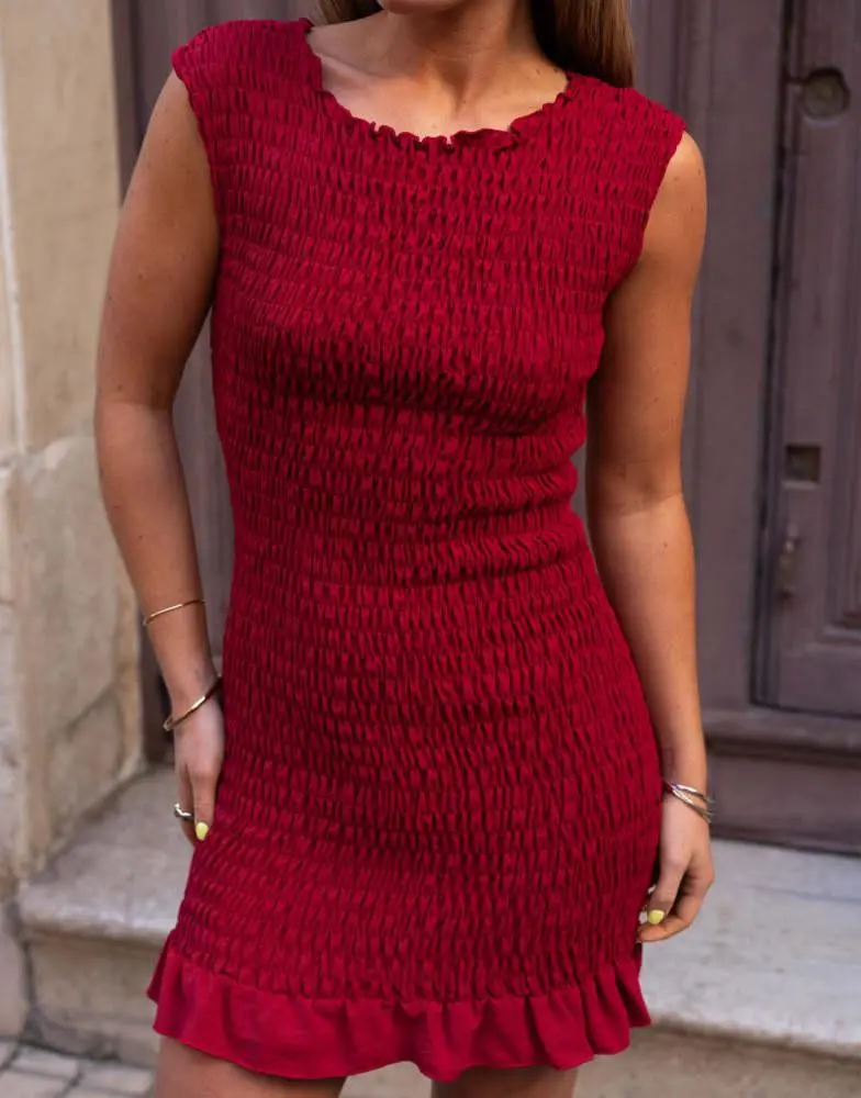 Daisy Street Daisy Street x Molly Mcfarlane mini shirred dress in red 3