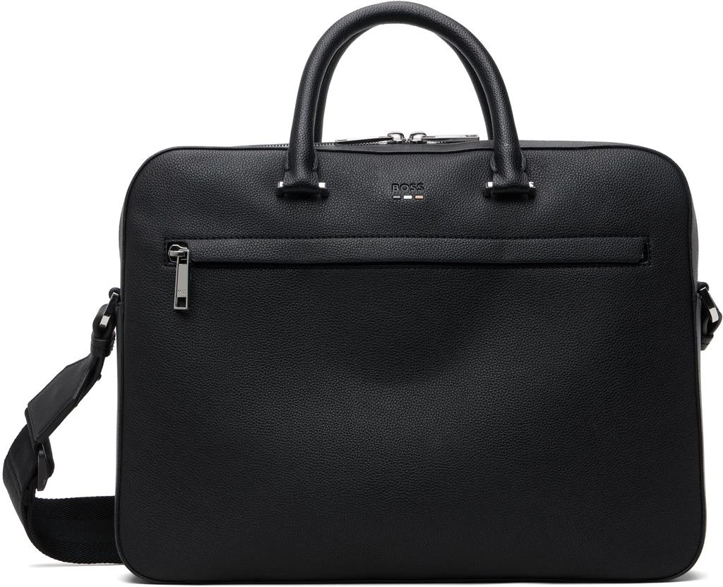Hugo Boss Black Signature Stripe Logo Leather Document Briefcase
