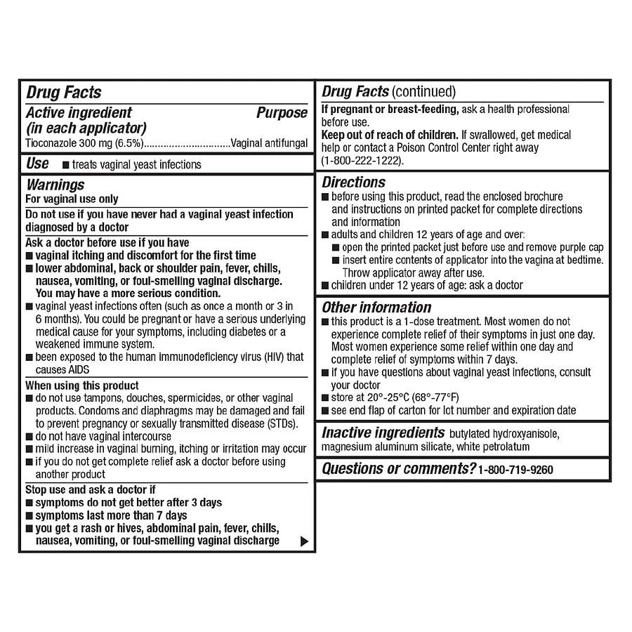 Walgreens Tioconazole Ointment 6.5% 1-Dose Treatment for Vaginal Yeast Infection 4
