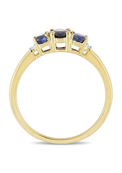 Belk & Co. Co. 1 Ct. T.g.w. Blue Sapphire And 1 10 Ct. T.w. Diamond 3 Stone Ring In 10K Yellow Gold 4