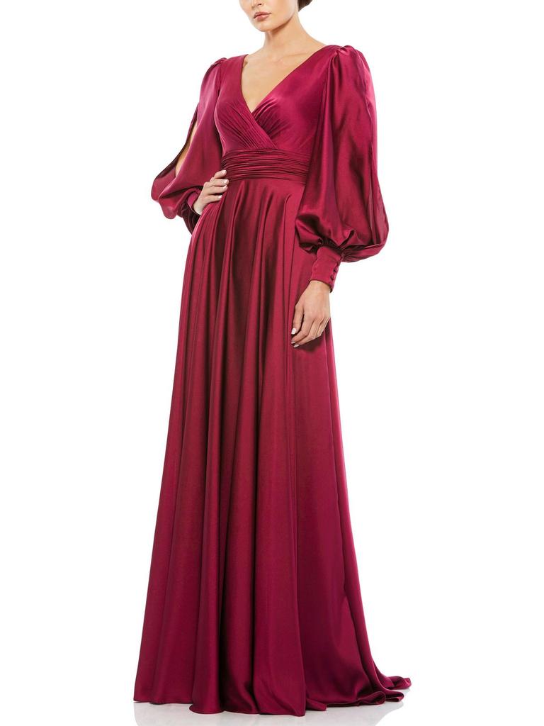 Mac Duggal Womens Satin Pleated Evening Dress