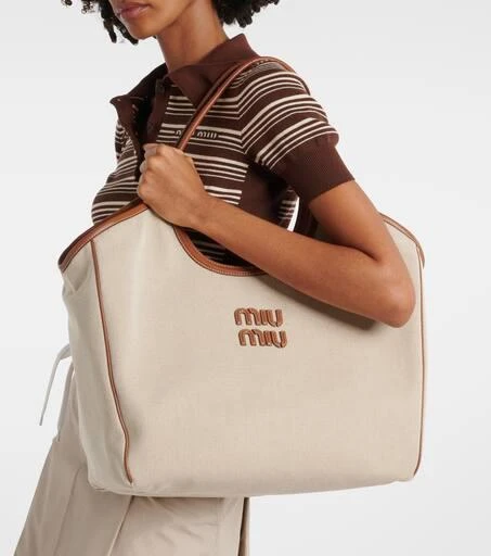 Miu Miu Ivy Large leather-trimmed canvas tote bag 2