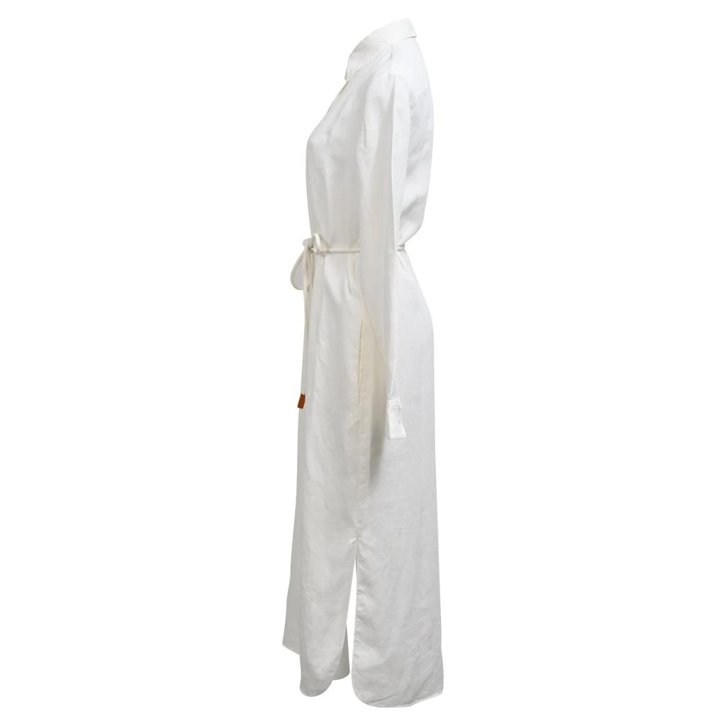 Theory Belted Maxi Shirt Dress in White Linen 2