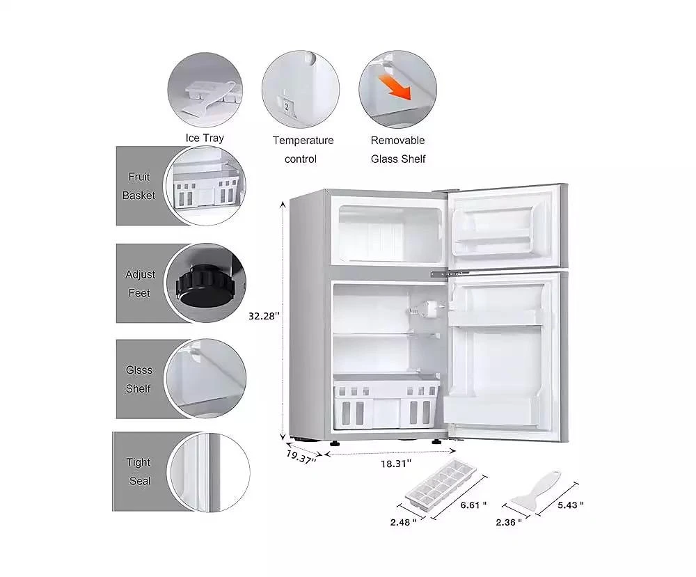 Zafro 3.2 Cu Ft Mini Fridge with Freezer — Double Door, Adjustable Removable Shelves — Ideal for Basement, Apartment, Dorm, or Office 4