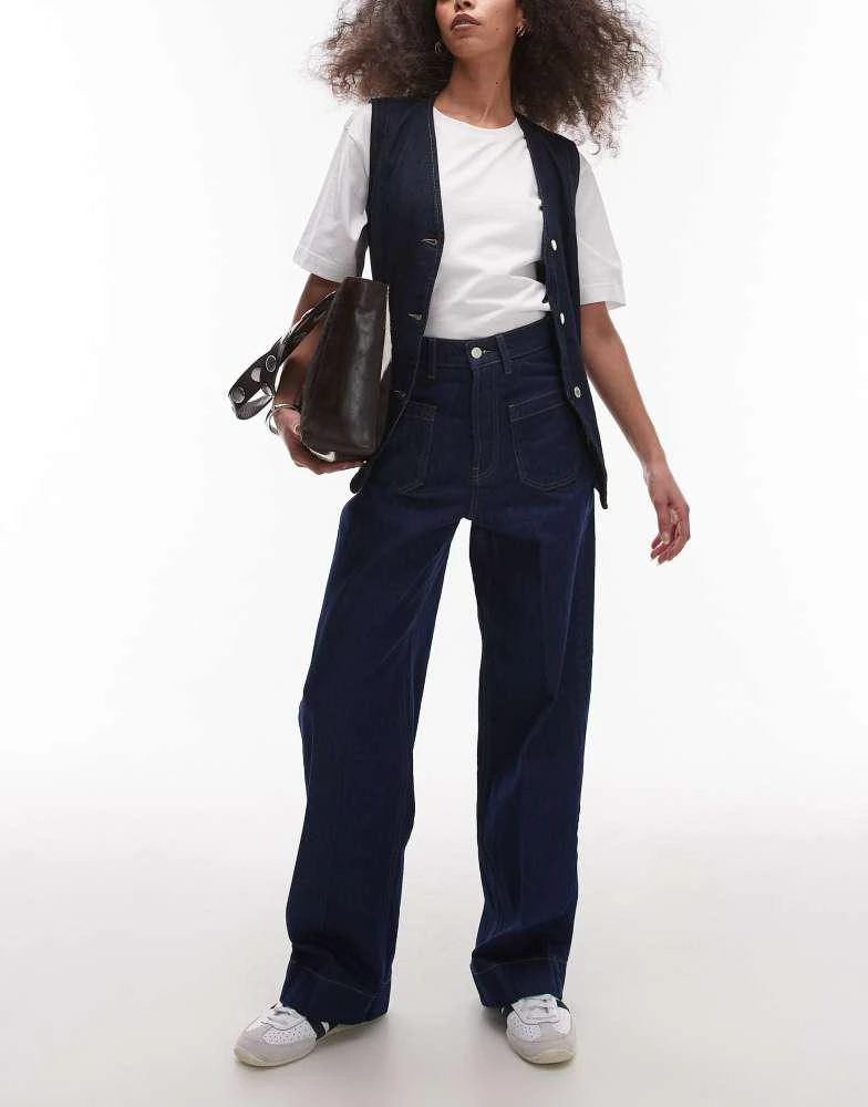 Topshop Topshop mid rise loose fit jean with patch pocket in rinse indigo 1