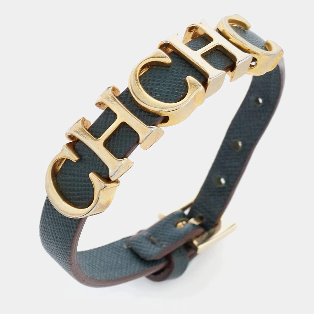 CH Carolina Herrera CH Carolina Herrera Forest Green Leather Logo Charms Wrap Bracelet 3