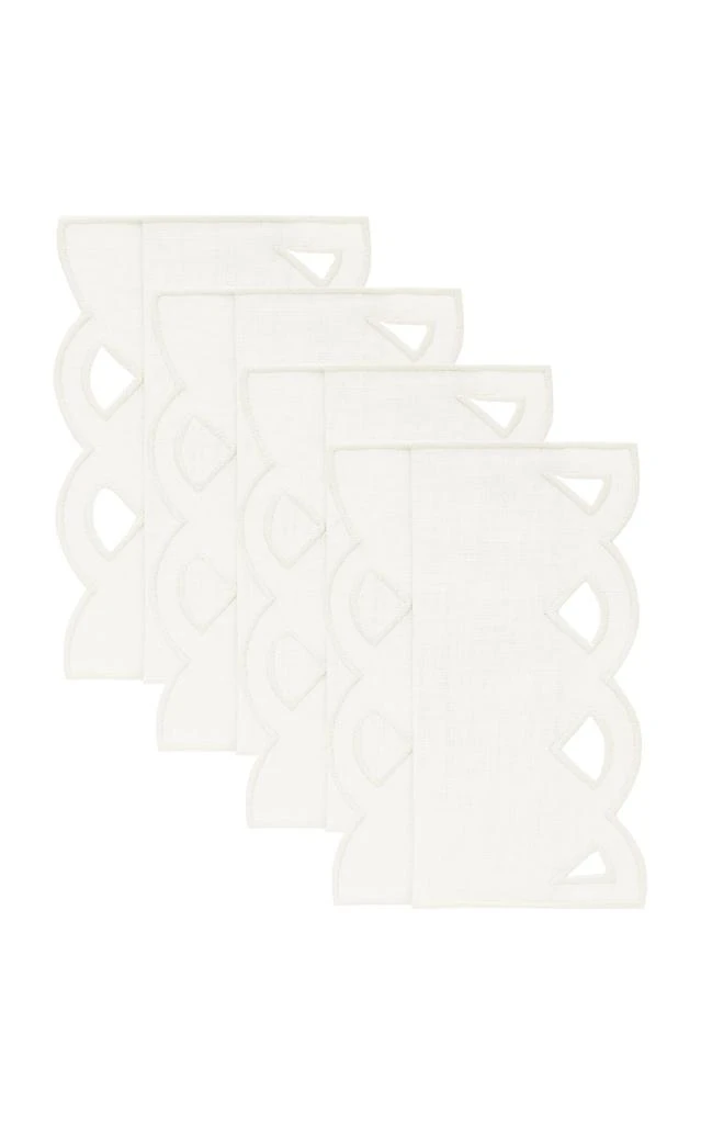 MoDA Moda Domus - Set-of-Four Handcrafted Linen Cocktail Napkins  - White - Moda Operandi 1