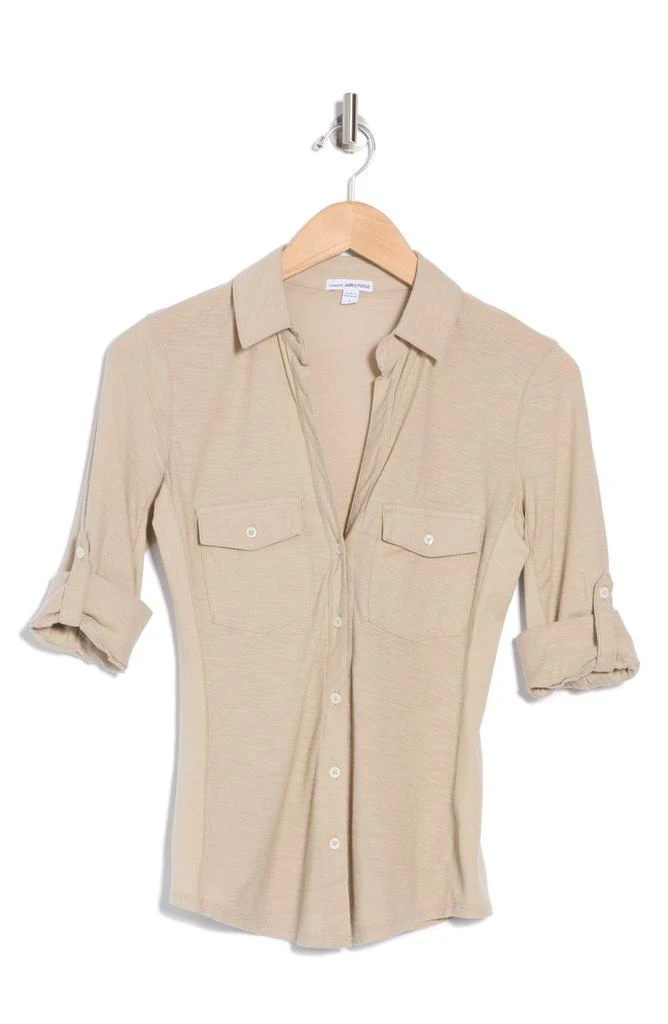 James Perse Cotton V-Neck Button-Up Shirt 3