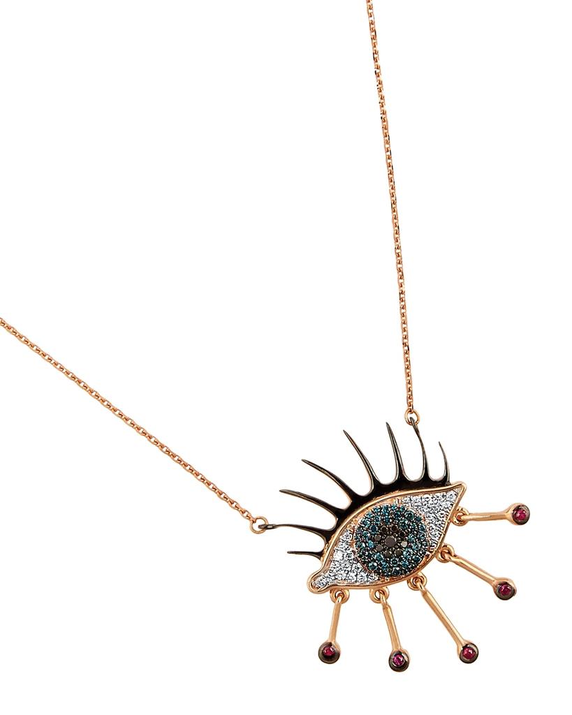 Bee Goddess Eye Light Diamond and Ruby Pendant Necklace