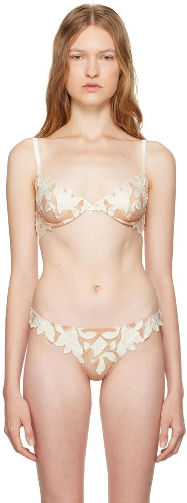 Fleur du Mal Beige & White Lily Embroidery Plunge Demi Bra 1