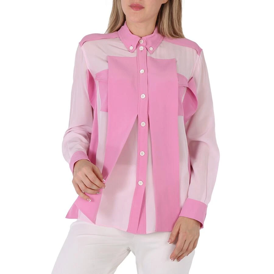 Burberry Ladies Beckierl Pale Candy Pink Panelled Silk Crepe-De-Chine Shirt 1