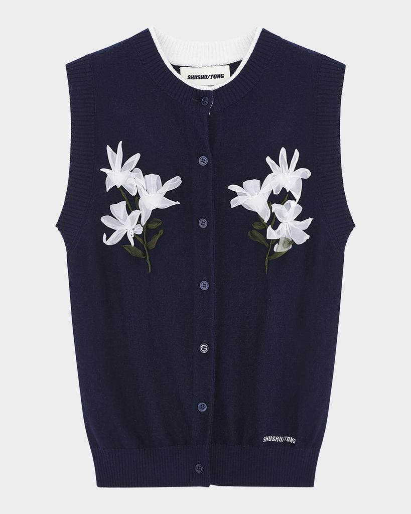 Shushu/Tong Floral Sleeveless Silk-Cashmere Cardigan