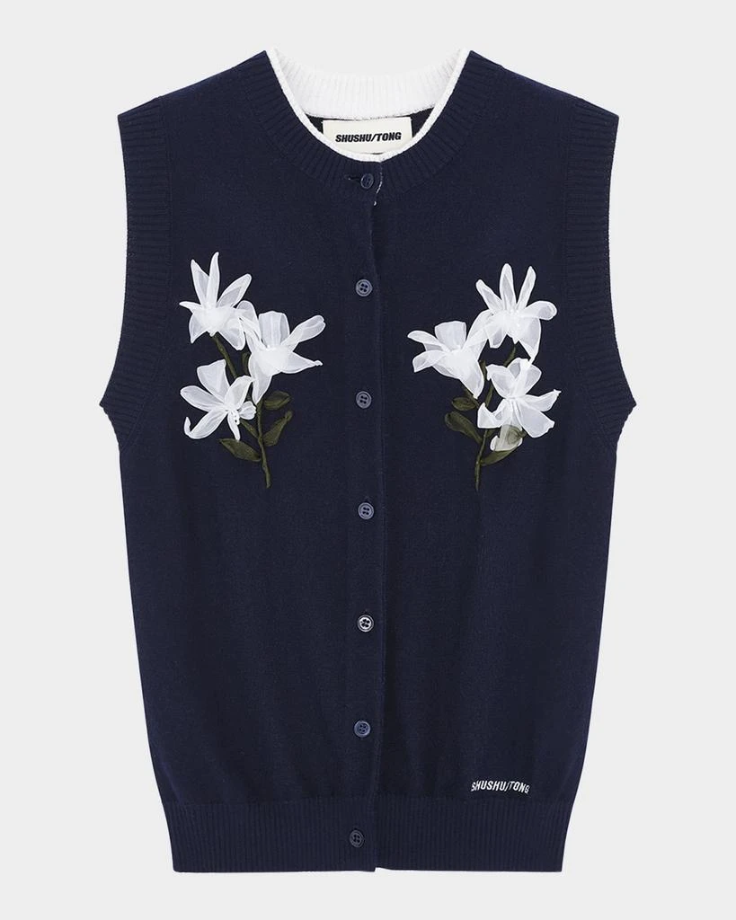 Shushu/Tong Floral Sleeveless Silk-Cashmere Cardigan 1