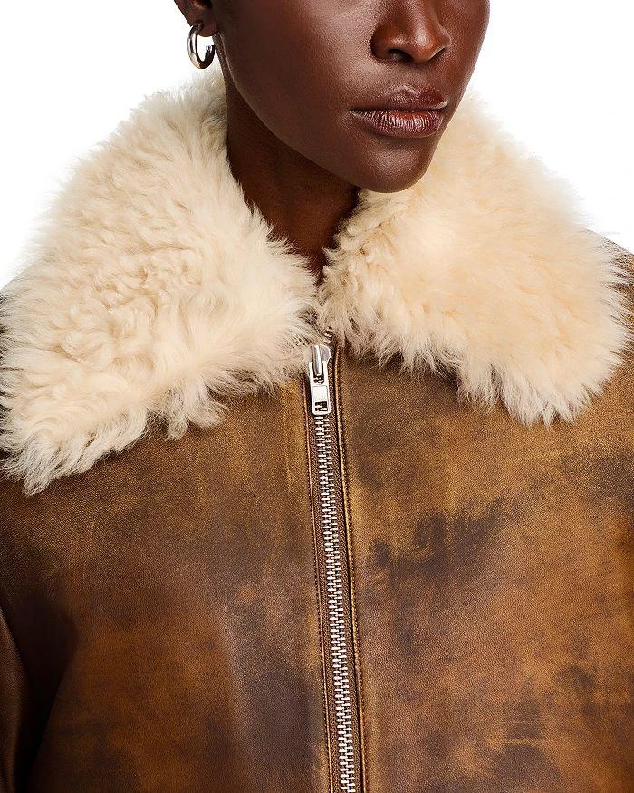 Re/Done Distressed Leather & Shearling Aviator Jacket 6