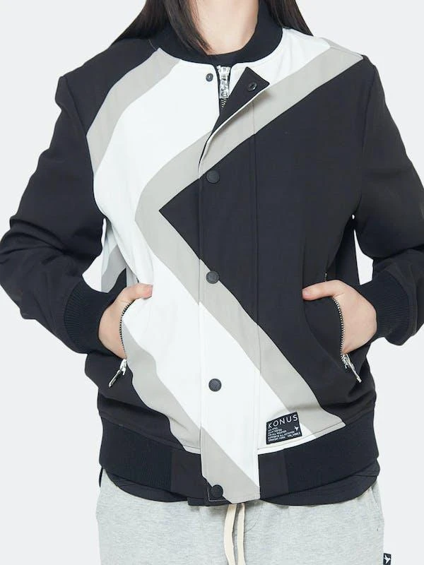 Konus Konus Men's Bomber Jacket With Geometric Panels in Black 1