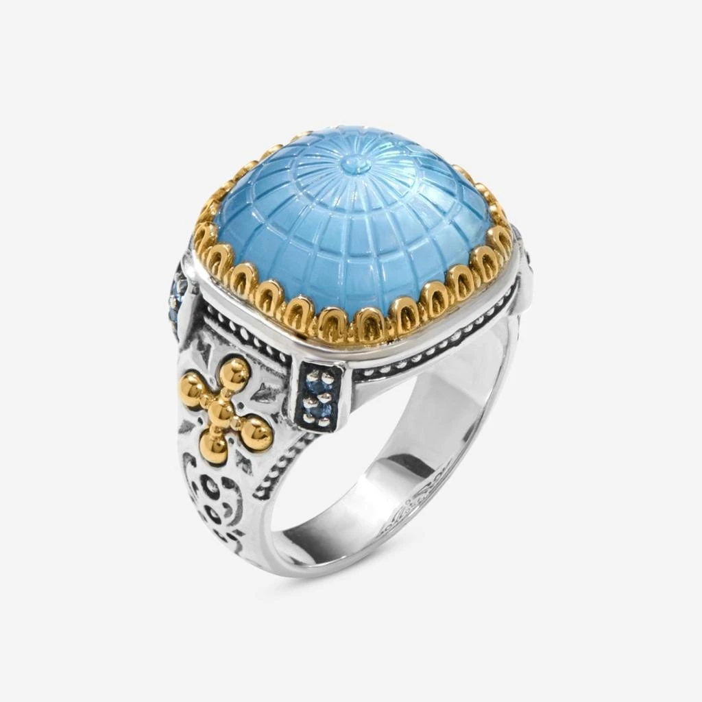 Konstantino Konstantino Dome Sterling Silver 
18k Yellow Gold Mother of Pearl 
Blue Spinel Ring Sz. 8 DKJ978-629-S8