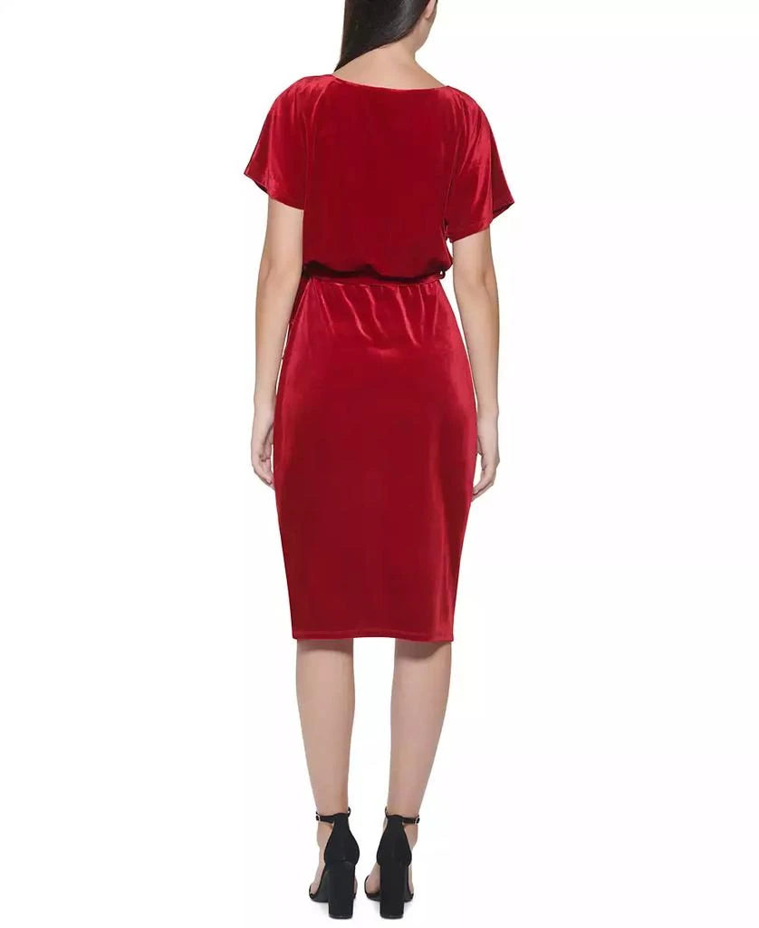 Kensie Stretch-Velvet Boatneck Tie-Waist Sheath Dress 2