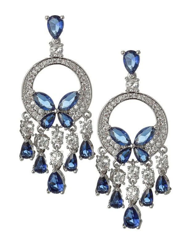 Eye Candy LA Luxe Lights Silvertone & Blue & White Crystal Dangle Earrings 1