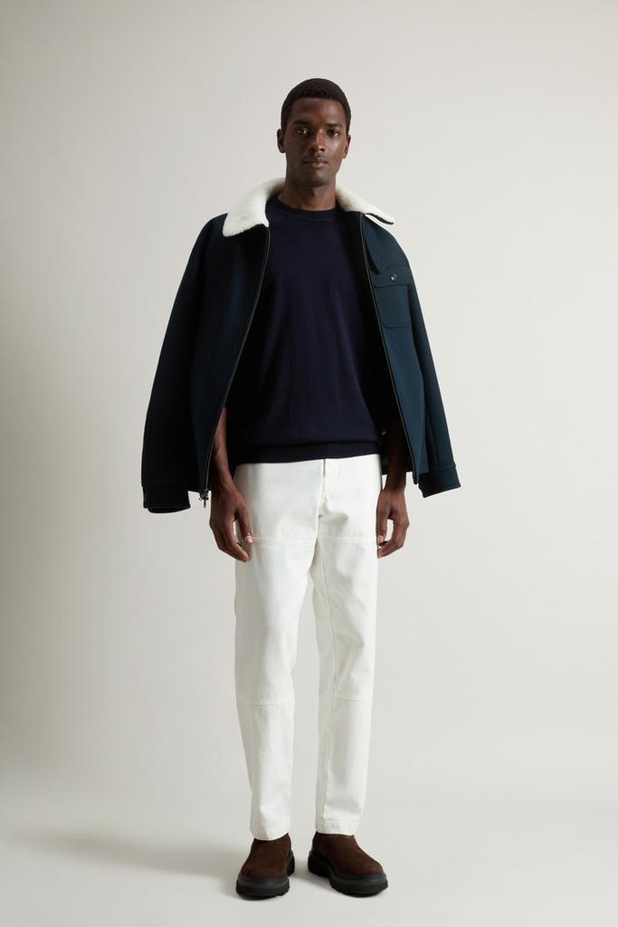Woolrich Crewneck Sweater in Pure Merino Virgin Wool - Men - Blue