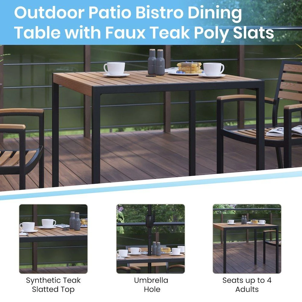 Flash Furniture 3 Piece Patio Table Set - 35" Patio Table with Navy Umbrella and Base 4