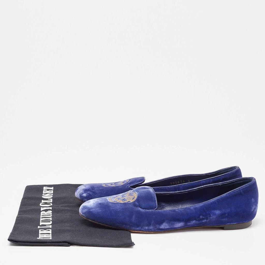 Alexander McQueen Blue Velvet Skull Smoking Slippers Size 37  display picture 2